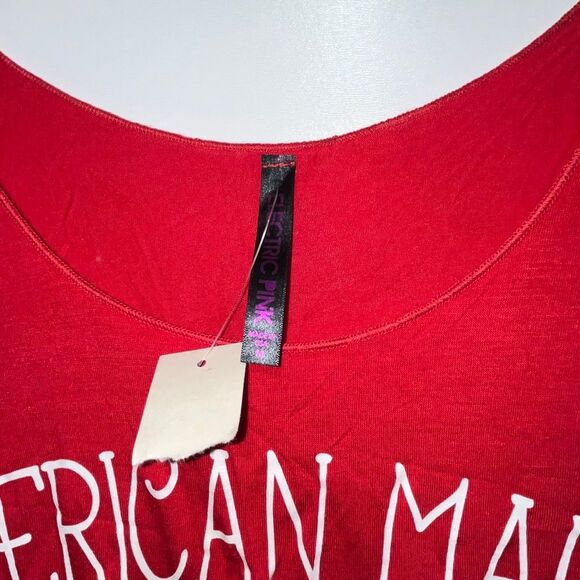 Electric Pink Women's Red American Made Graphic Ruffle Sleeve T-Shirt Medium NWT - Picture 4 of 7